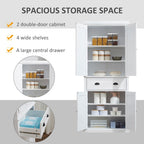 HOMCOM 72 Armoire de cuisine indépendante traditionnelle avec portes et 3 étagères réglables, blanc