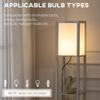 Lampadaire HOMCOM avec étagères, double éclairage, lampe sur pied moderne et haute, avec abat-jour en tissu (ampoule non incluse)