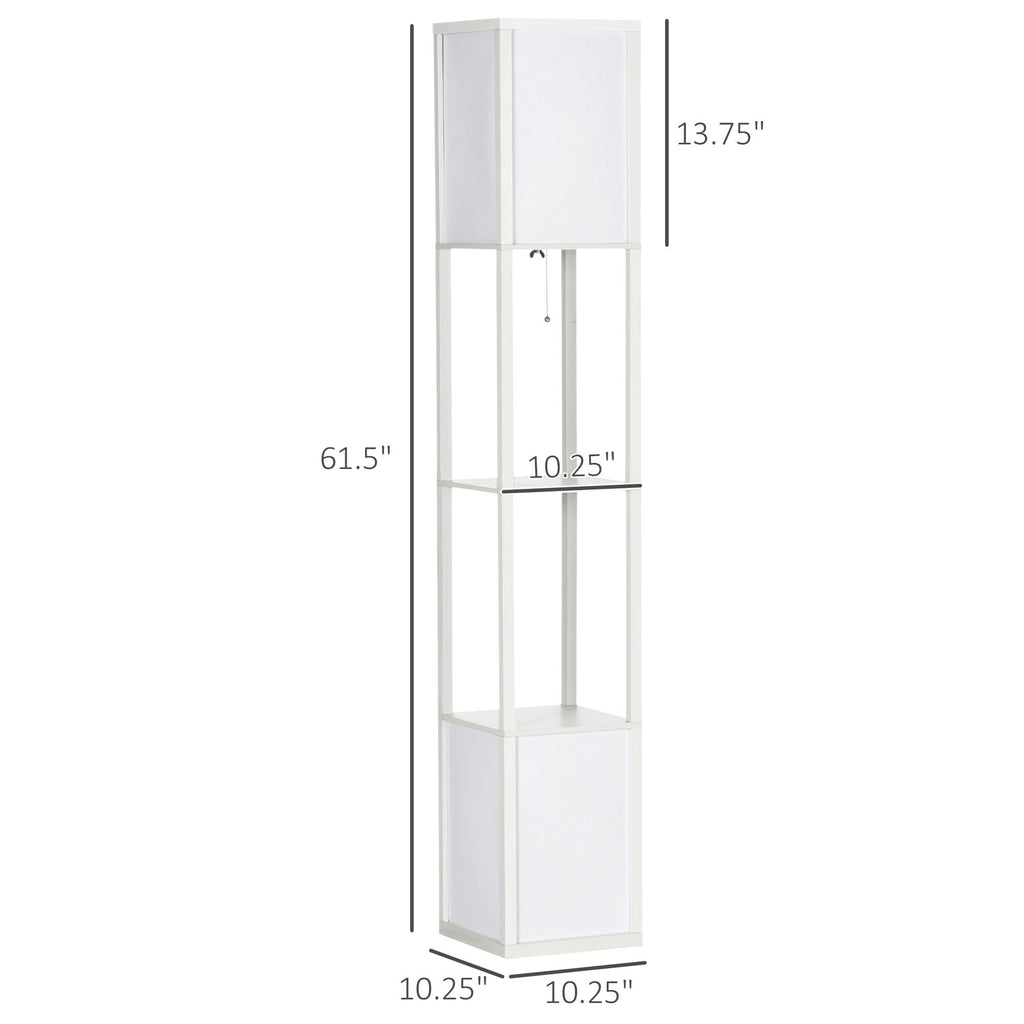 Lampadaire HOMCOM avec étagères, double éclairage, lampe sur pied moderne et haute, avec abat-jour en tissu (ampoule non incluse)
