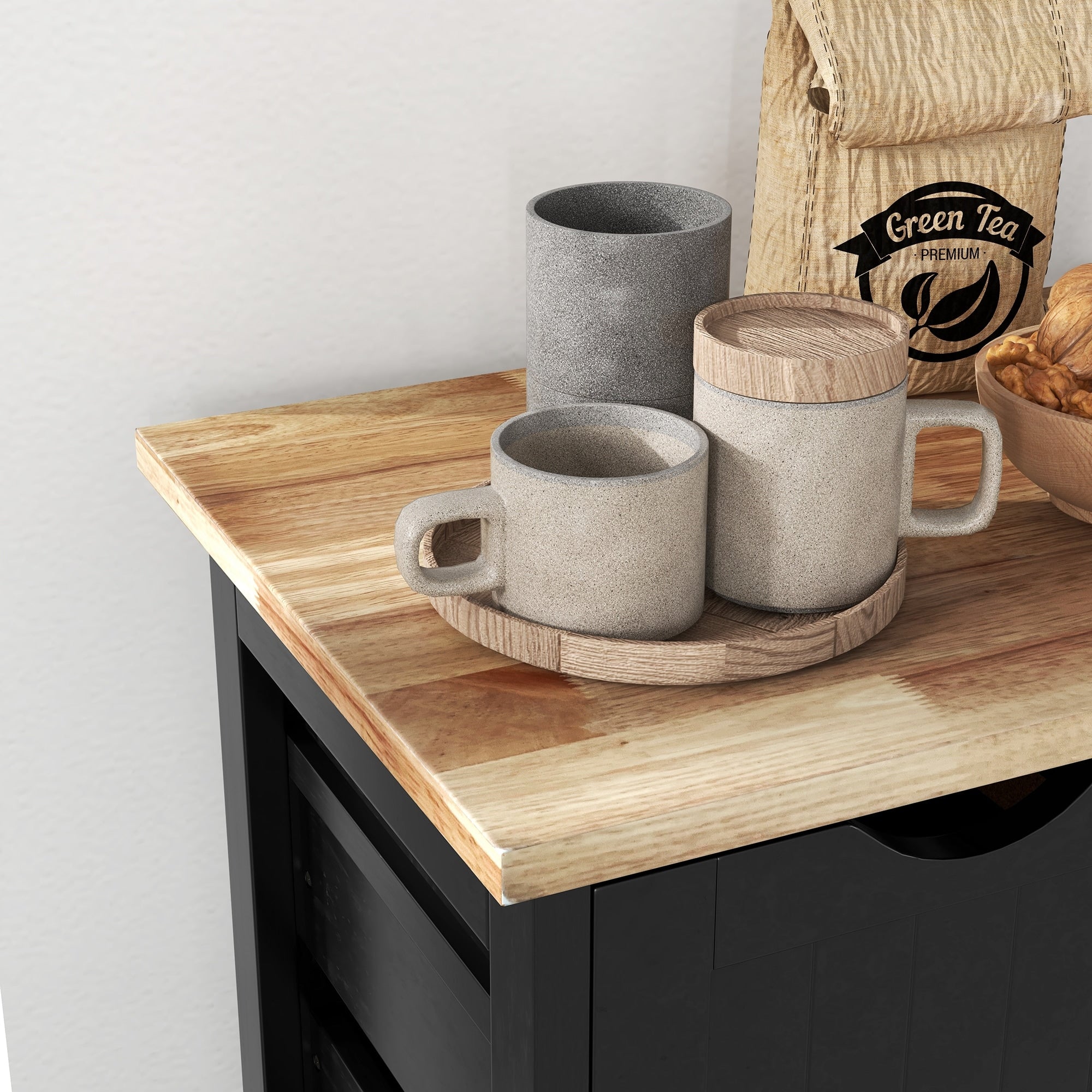 Desserte de cuisine à roulettes HOMCOM, desserte de bar, desserte compacte sur roulettes avec plateau en bois, étagères et tiroirs pour les repas à domicile