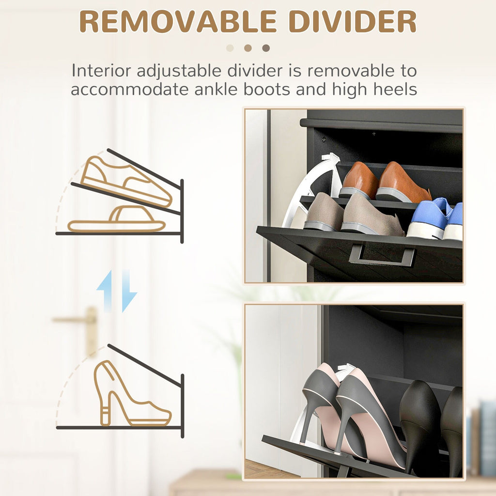 Meuble à chaussures HOMCOM pour entrée, meuble de rangement étroit avec 2 tiroirs rabattables et étagères réglables