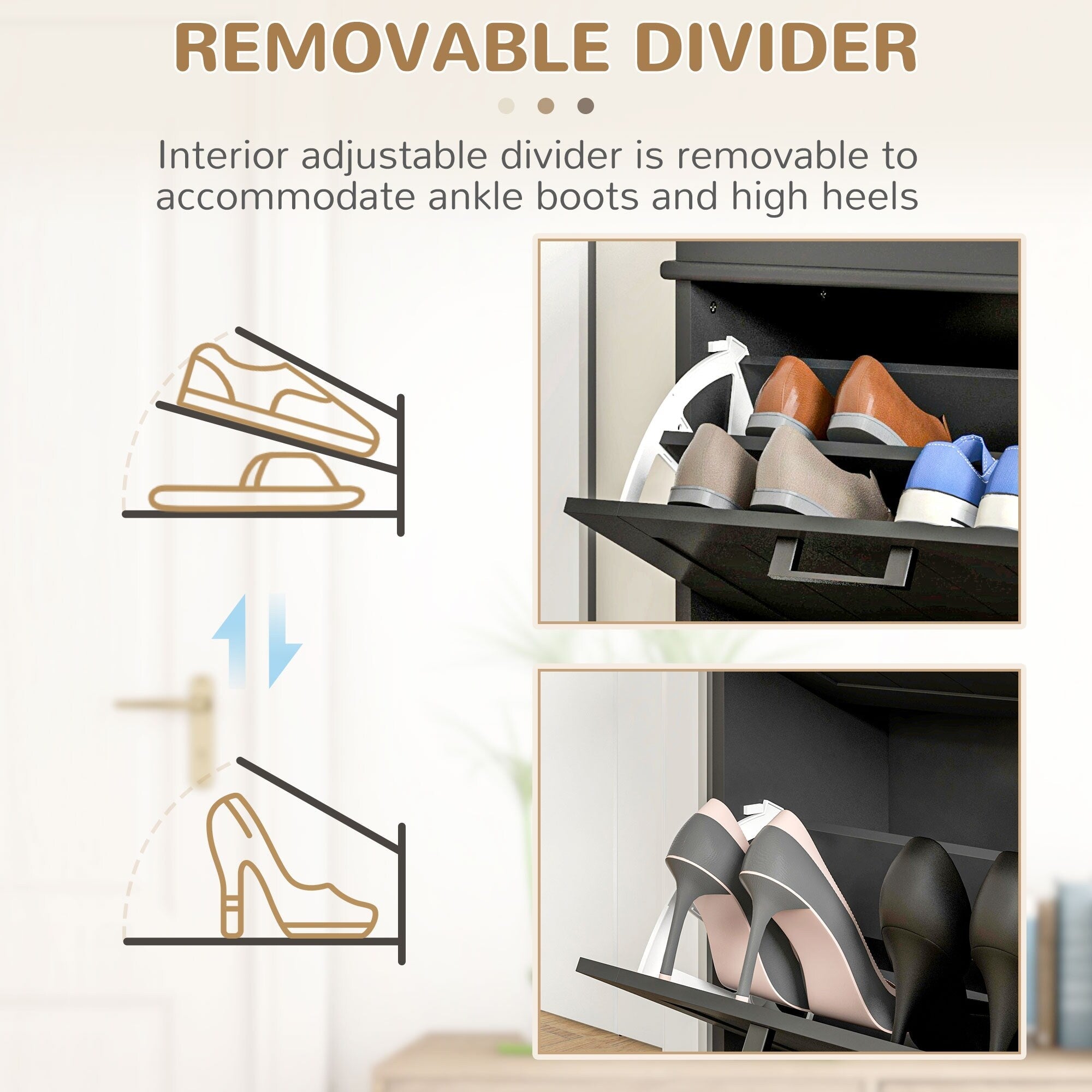 Meuble à chaussures HOMCOM pour entrée, meuble de rangement étroit avec 2 tiroirs rabattables et étagères réglables