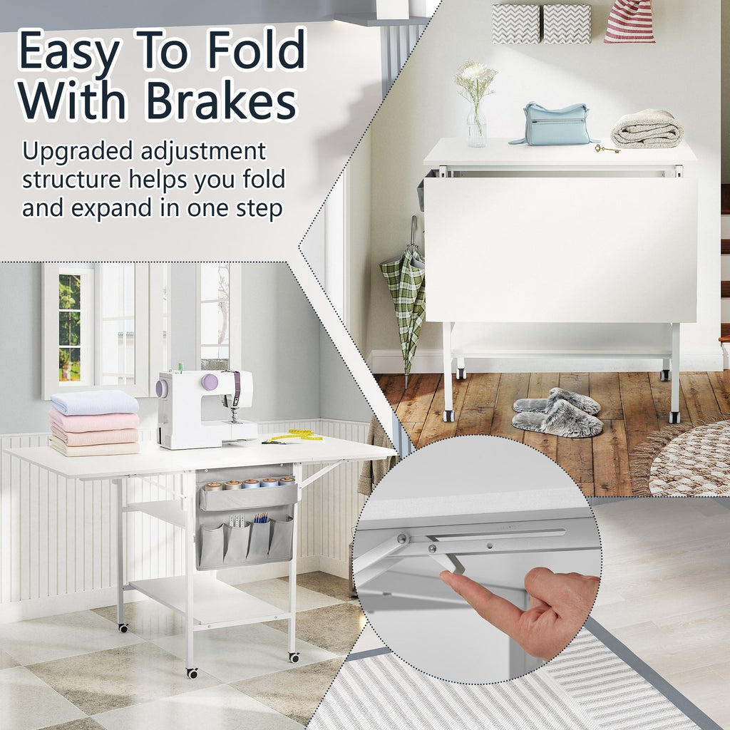 Table de bricolage réglable en hauteur avec étagères de rangement, table de découpe pliante mobile pour la maison, le bureau, la salle de couture et la salle d'artisanat