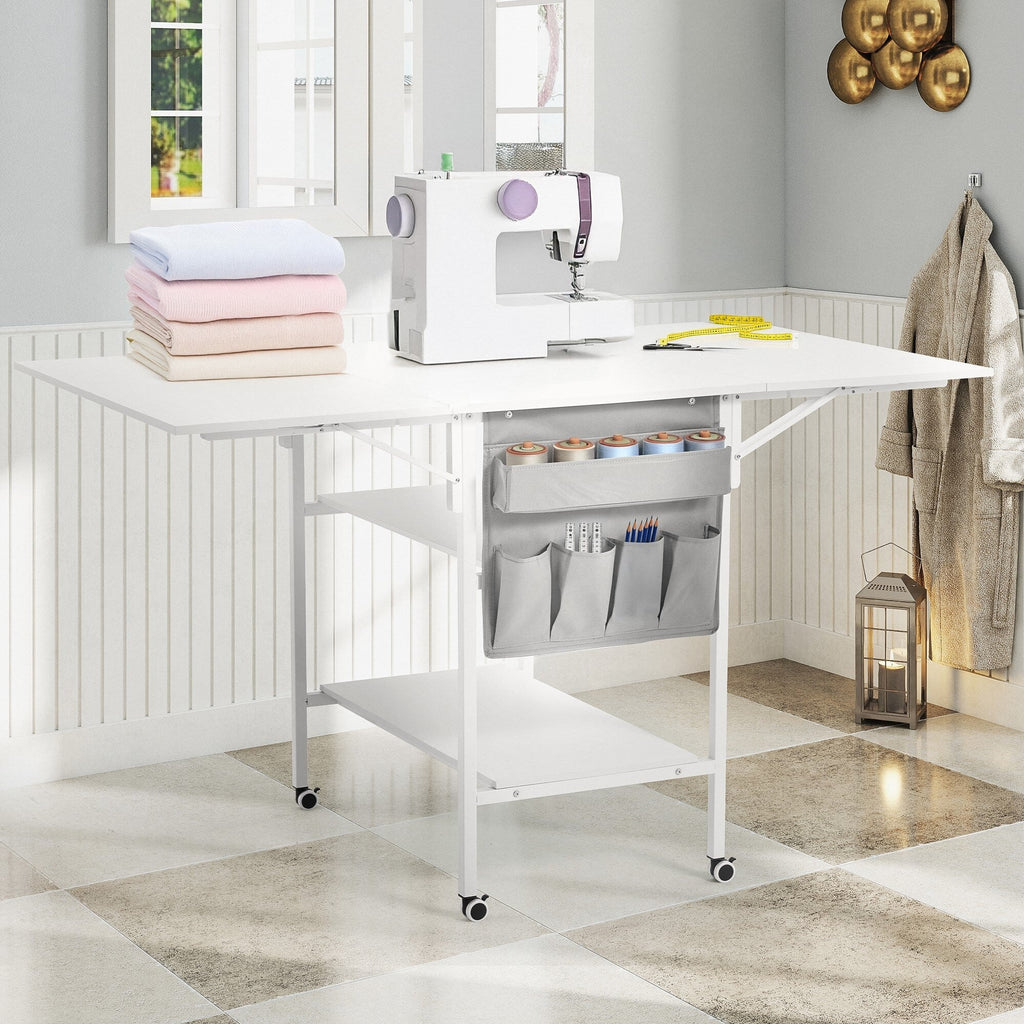 Table de bricolage réglable en hauteur avec étagères de rangement, table de découpe pliante mobile pour la maison, le bureau, la salle de couture et la salle d'artisanat