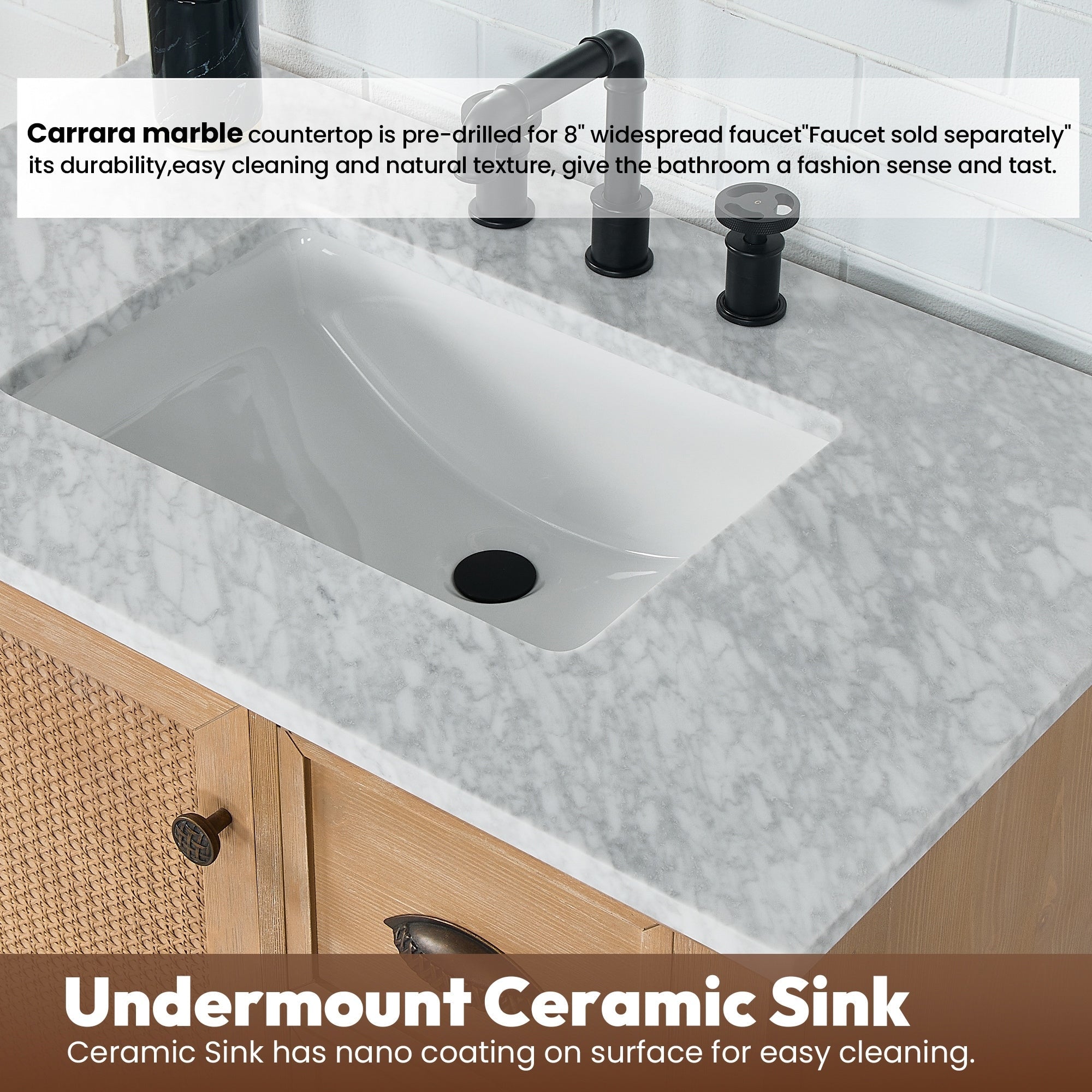 Meuble-lavabo Hervas avec plateau en marbre naturel sans miroir