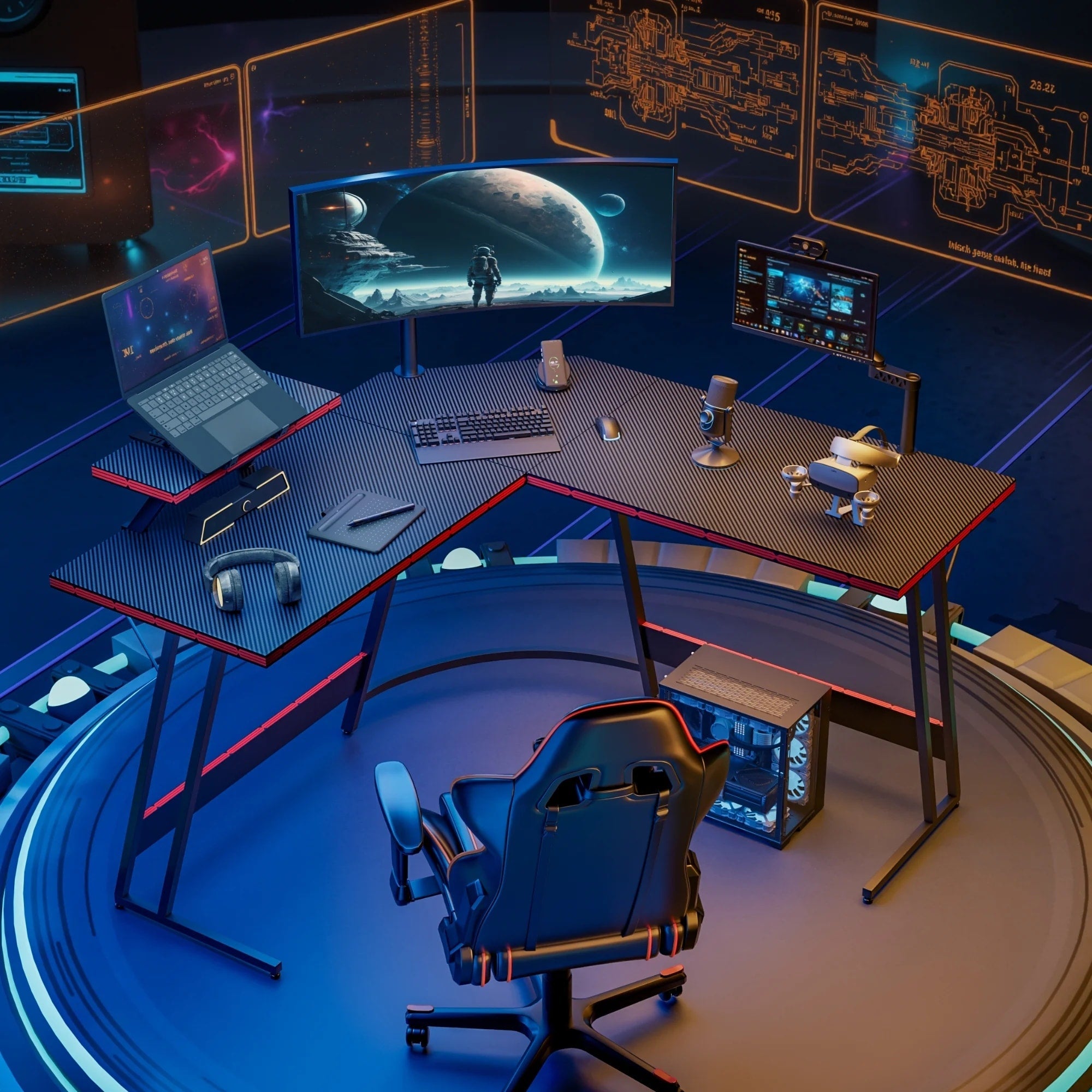 Bureau de jeu en L Homall, bureau d'angle pour ordinateur, bureau d'écriture