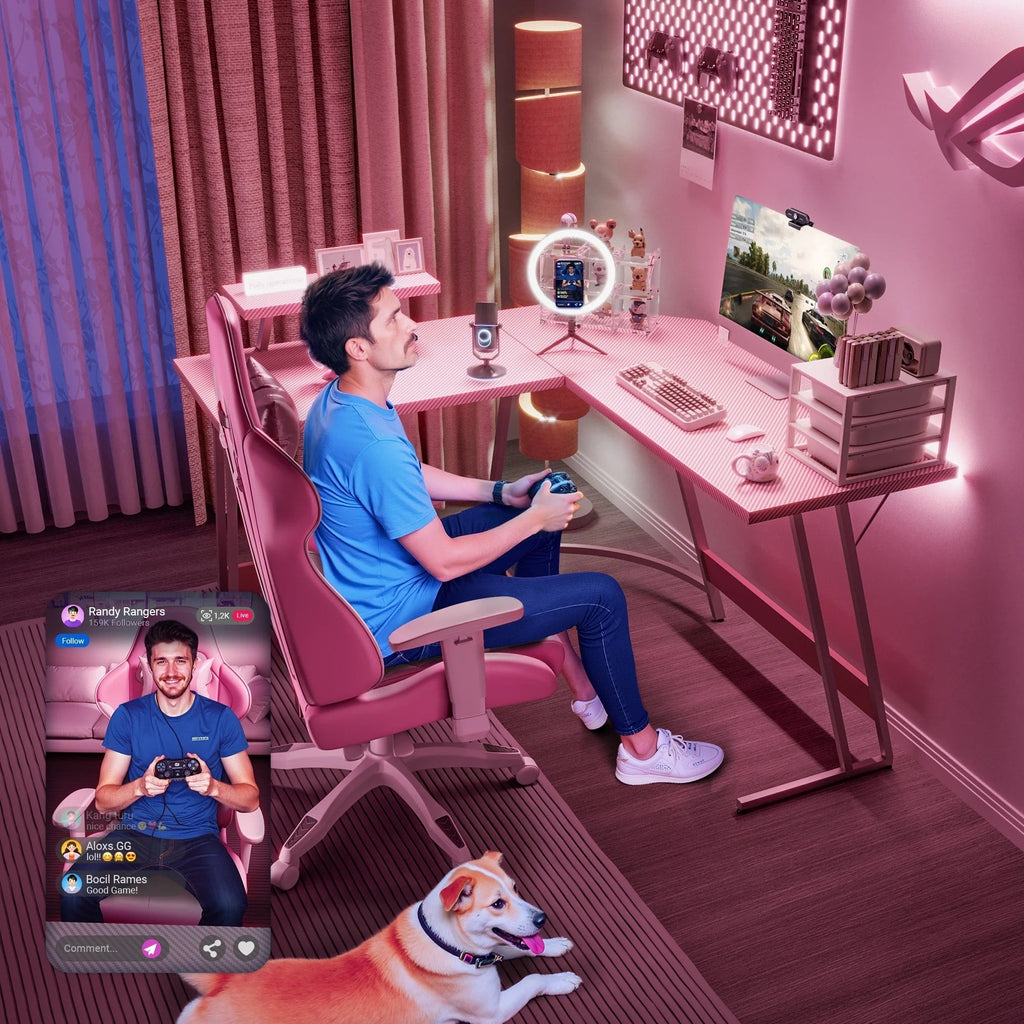 Bureau de jeu en L Homall, bureau d'angle pour ordinateur, bureau d'écriture