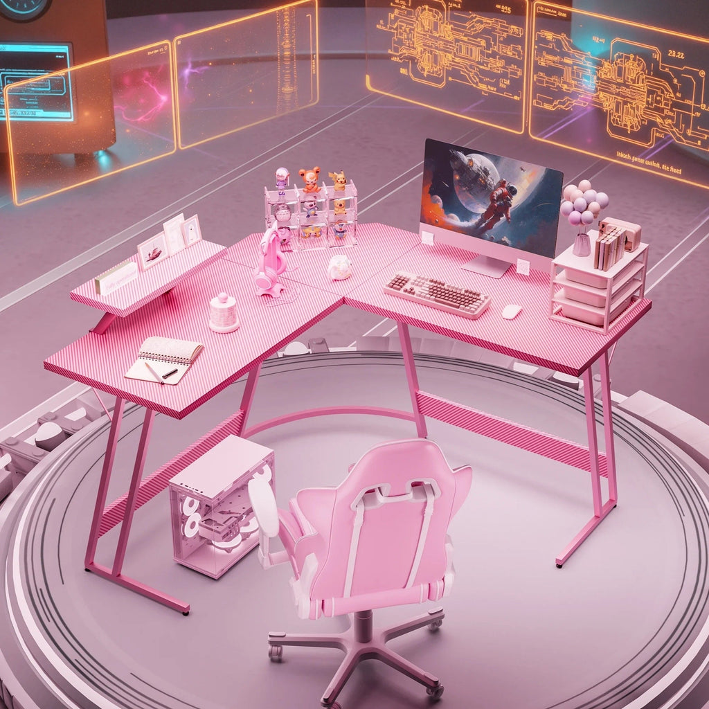 Bureau de jeu en L Homall, bureau d'angle pour ordinateur, bureau d'écriture