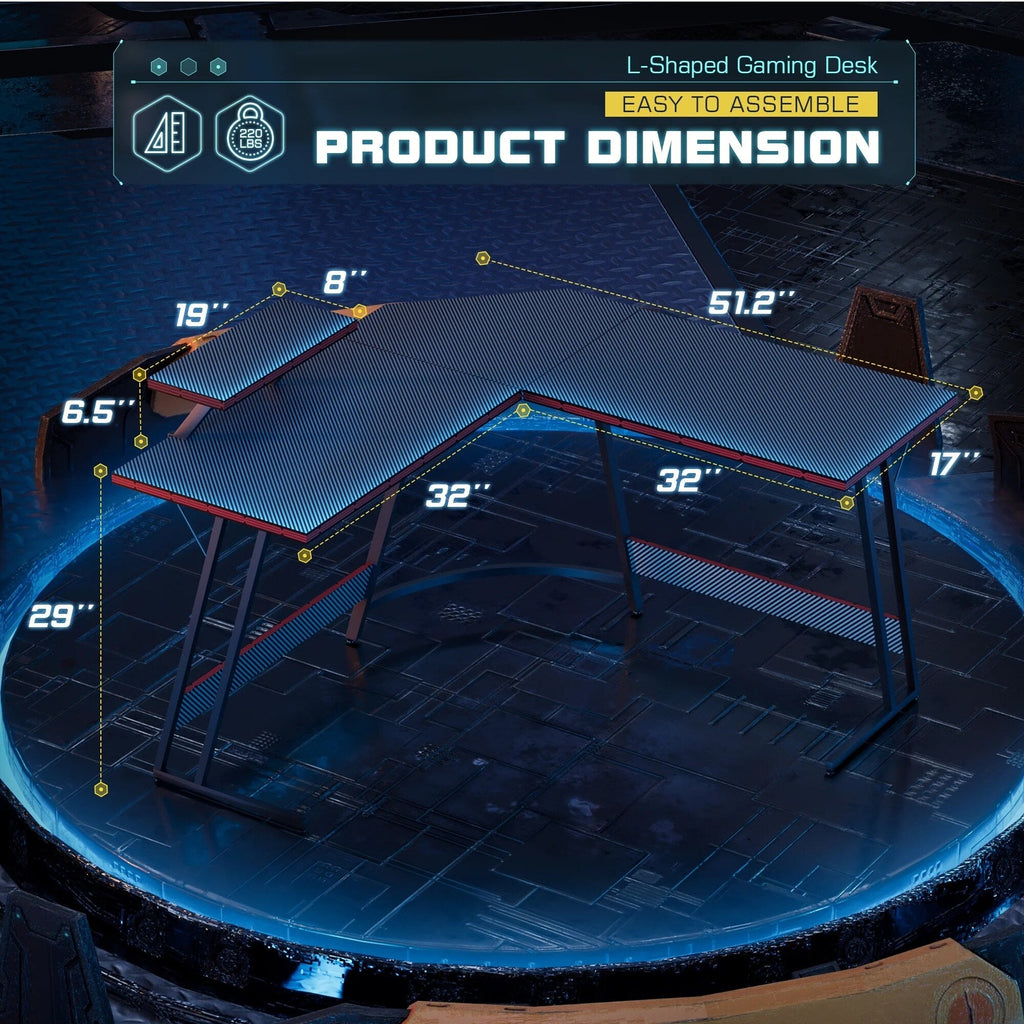 Bureau de jeu en L Homall, bureau d'angle pour ordinateur, bureau d'écriture