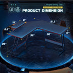 Bureau de jeu en L Homall, bureau d'angle pour ordinateur, bureau d'écriture