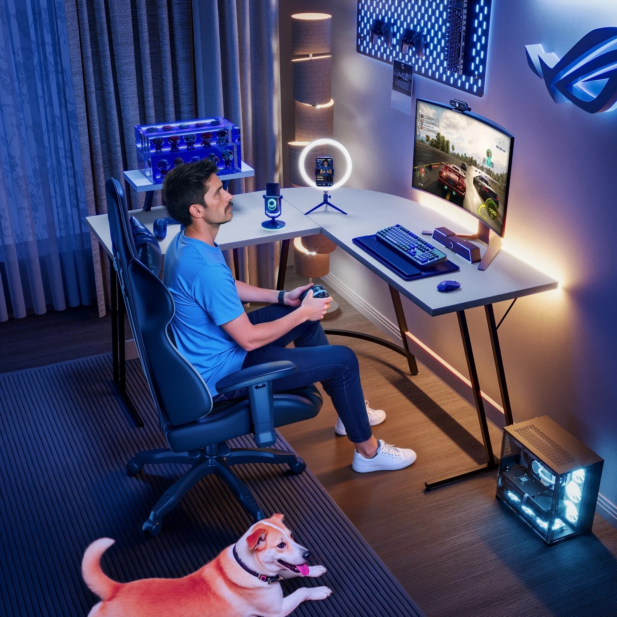 Bureau de jeu en L Homall, bureau d'angle pour ordinateur, bureau d'écriture