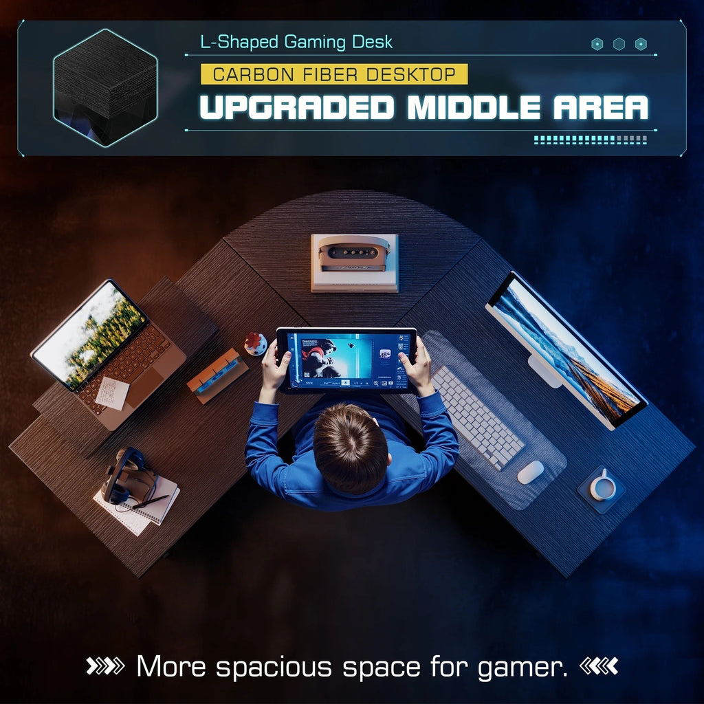 Bureau de jeu en L Homall, bureau d'angle pour ordinateur, bureau d'écriture