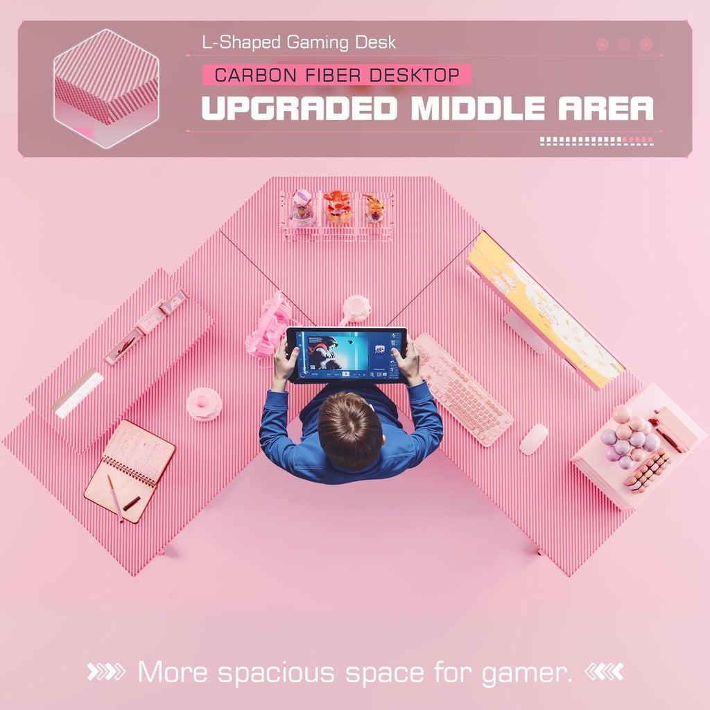 Bureau de jeu en L Homall, bureau d'angle pour ordinateur, bureau d'écriture