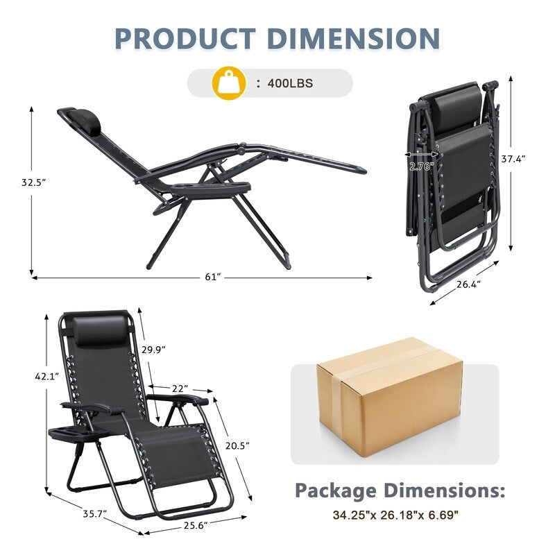 Chaise longue de jardin Homall Patio Zero Gravity avec coussin, lot de 2