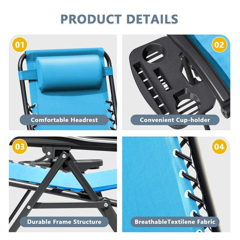 Chaise longue de jardin Homall Patio Zero Gravity avec coussin, lot de 2