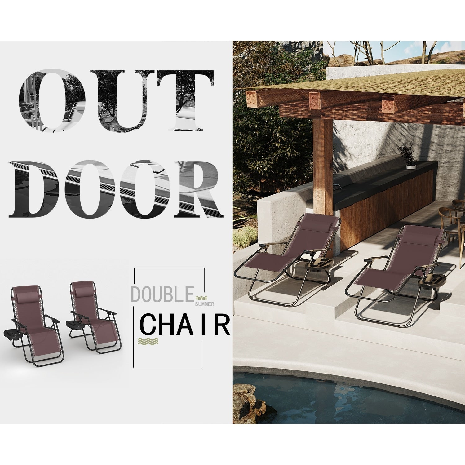 Chaise longue de jardin Homall Patio Zero Gravity avec coussin, lot de 2