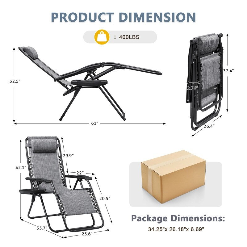 Chaise longue de jardin Homall Patio Zero Gravity avec coussin, lot de 2