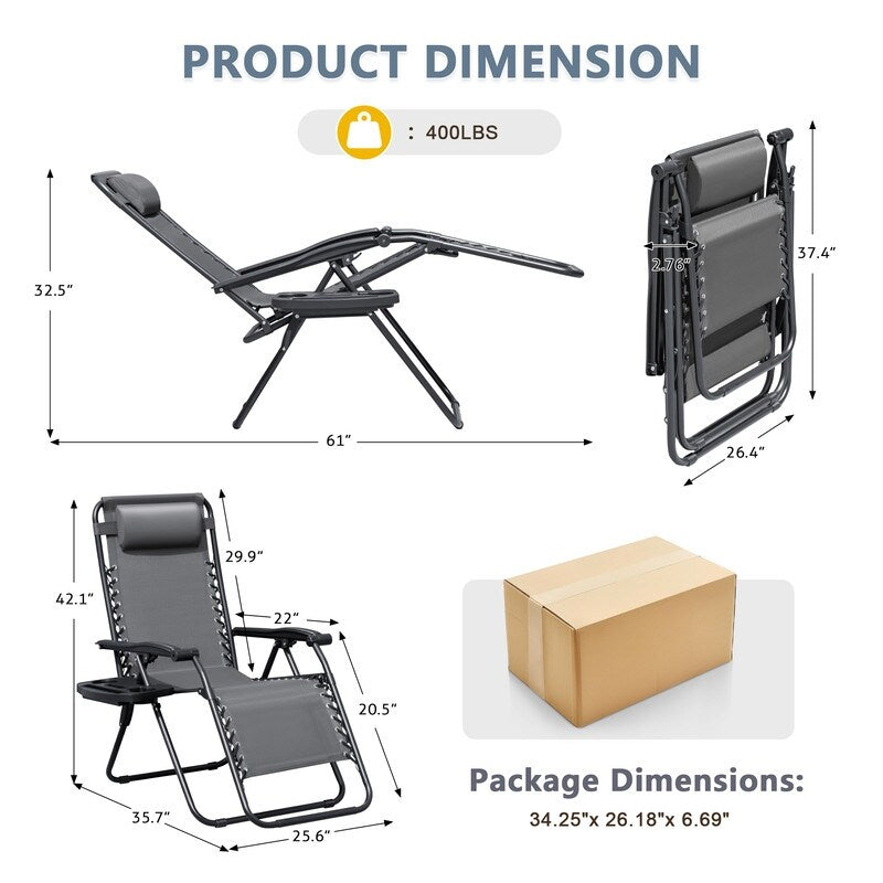 Chaise longue de jardin Homall Patio Zero Gravity avec coussin, lot de 2