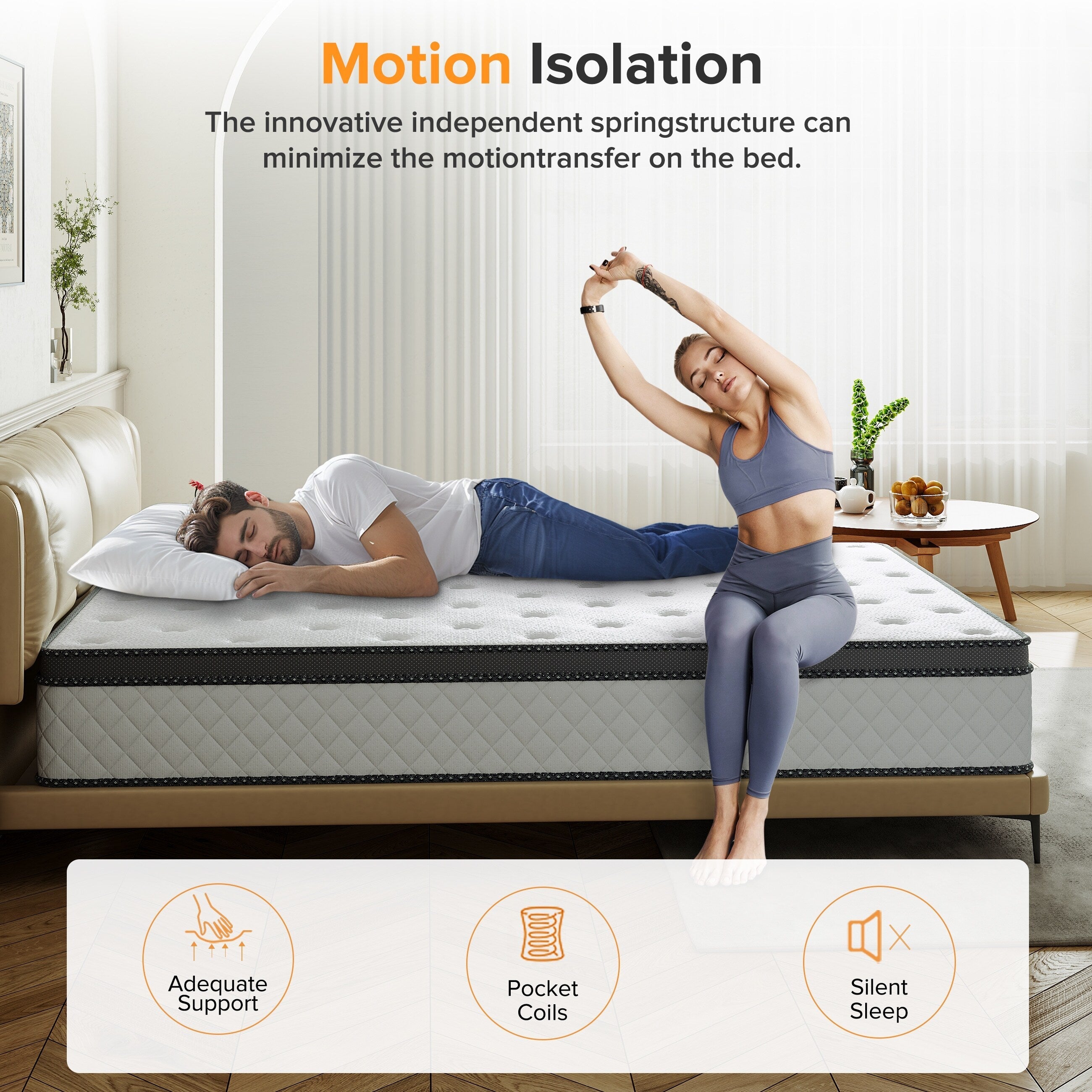 Matelas hybride en mousse à mémoire de forme SweDrea de 12 po de taille moyenne avec CertiPUR-US et Oeko-TEX, doté d'une absorption au charbon de bambou.