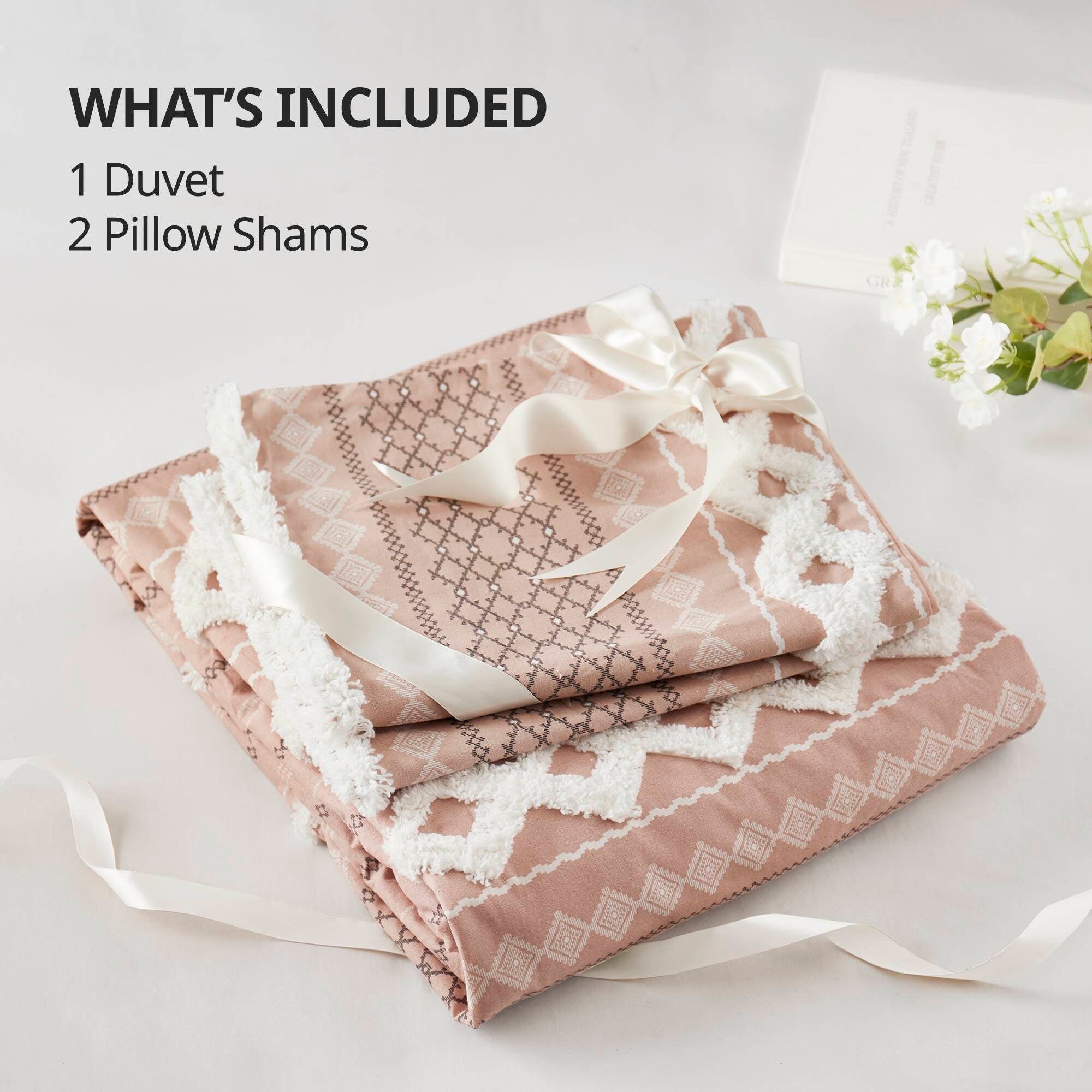 Parure de lit Imani en coton imprimé avec chenille INK+IVY