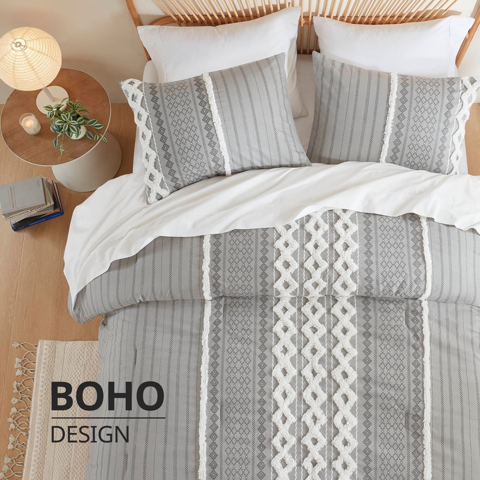 Parure de lit Imani en coton imprimé avec chenille INK+IVY