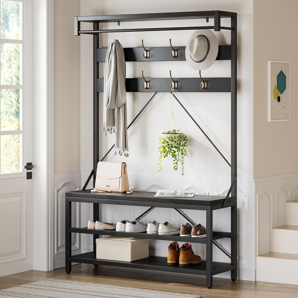 Porte-manteau d'entrée industriel avec banc à chaussures 3 en 1, porte-manteau fonctionnel