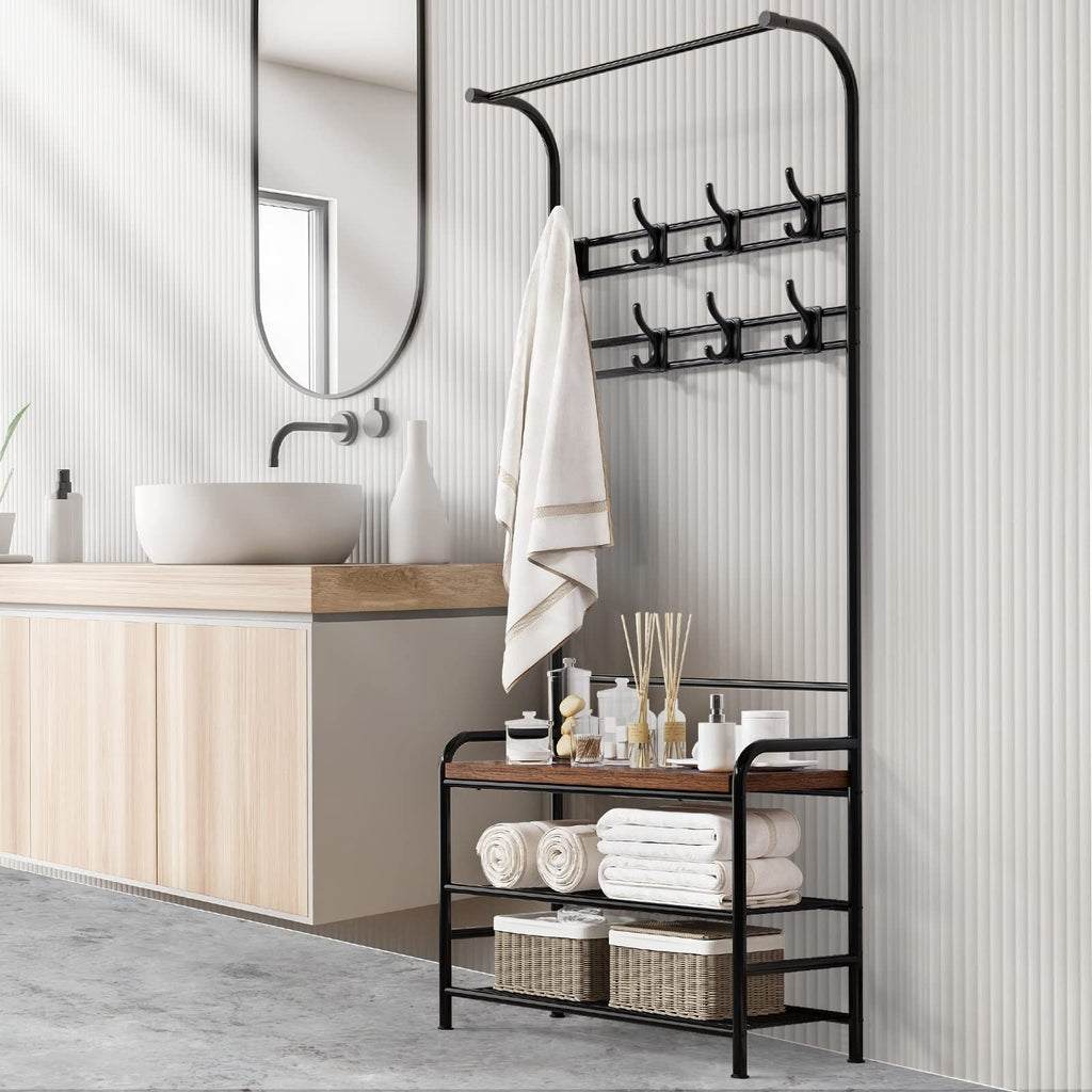 Porte-manteau d'entrée industriel avec banc à chaussures 3 en 1, porte-manteau fonctionnel