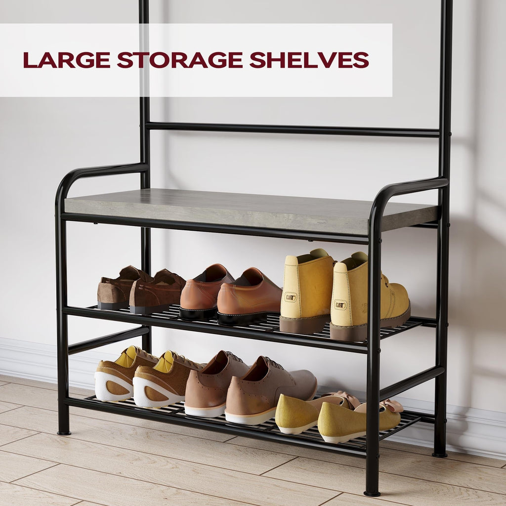 Porte-manteau d'entrée industriel avec banc à chaussures 3 en 1, porte-manteau fonctionnel