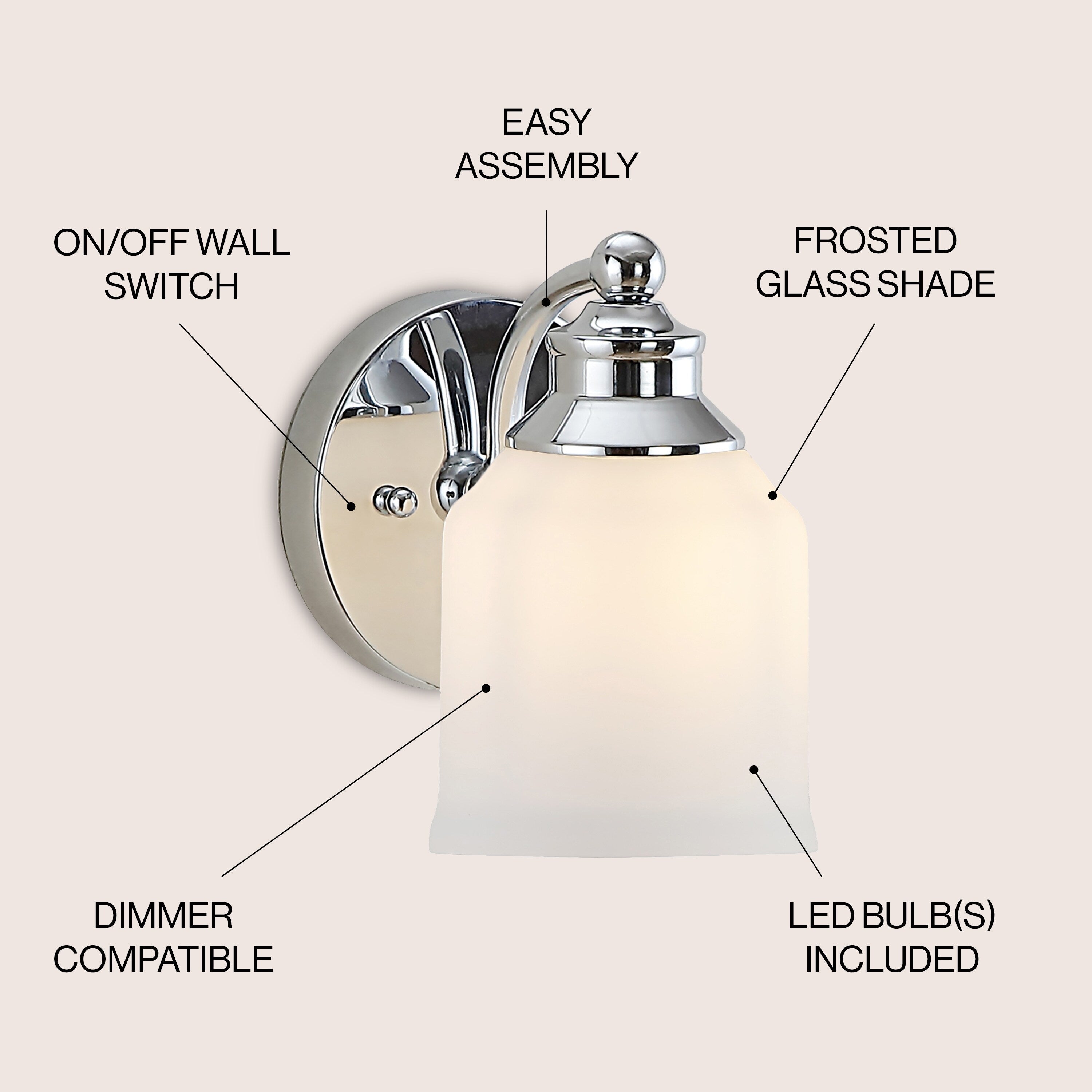 Applique murale à LED Jayne en fer/verre dépoli, style cottage de ferme, par JONATHAN Y