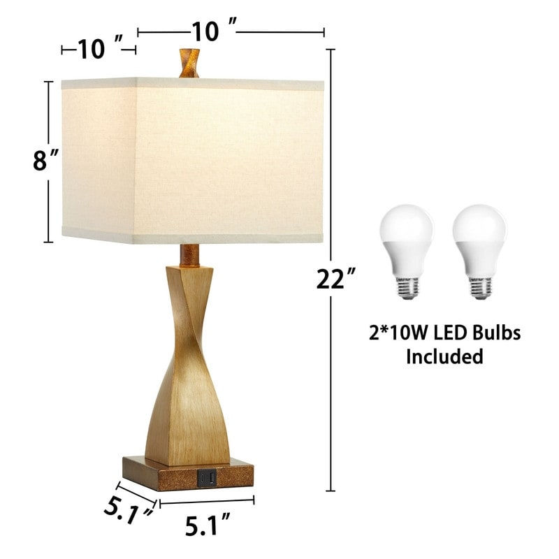 Lampe de table tactile KAWOTI 22'' avec ports USB et ampoules (lot de 2)