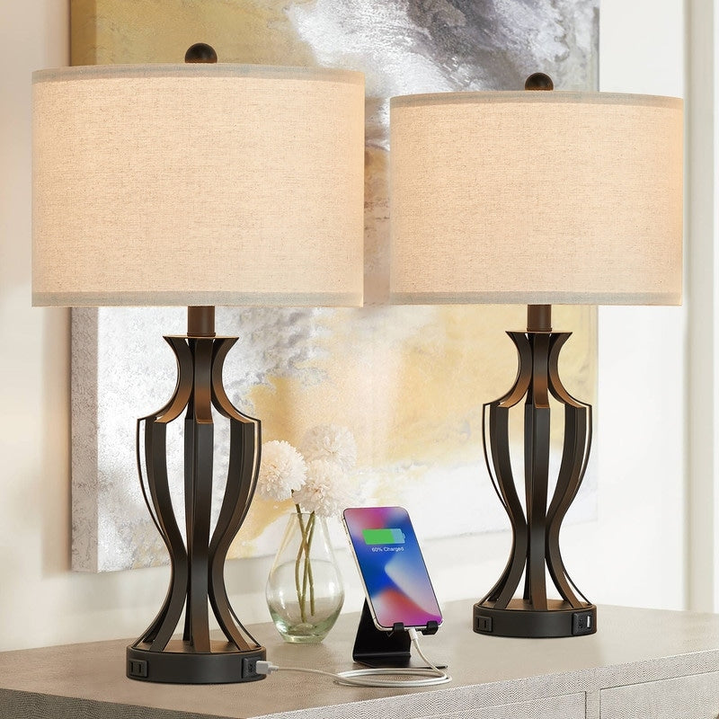 Ensemble de 2 lampes de table tactiles KAWOTI 23 avec ampoules et port USB (lot de 2) - L12 x H23,25