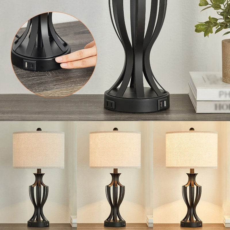 Ensemble de 2 lampes de table tactiles KAWOTI 23 avec ampoules et port USB (lot de 2) - L12 x H23,25