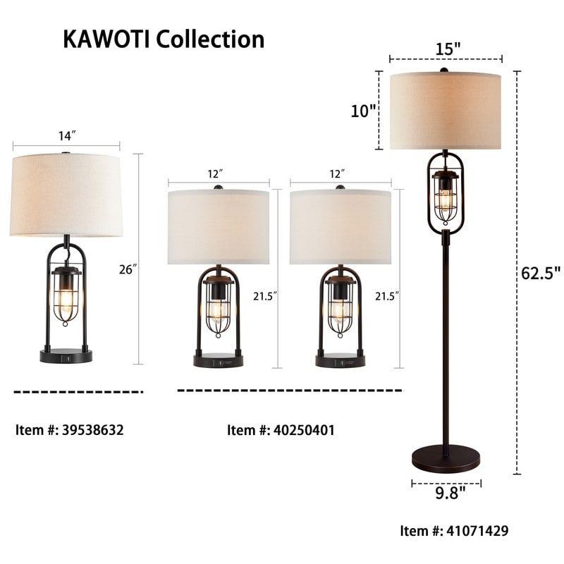 Lampe de table KAWOTI 26 pouces en bronze foncé avec ports USB et veilleuse