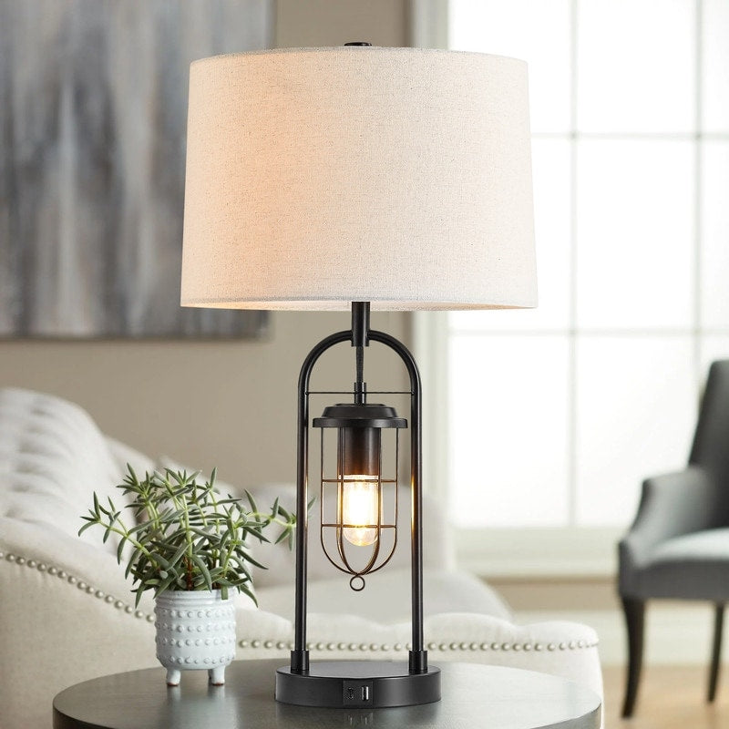 Lampe de table KAWOTI 26 pouces en bronze foncé avec ports USB et veilleuse