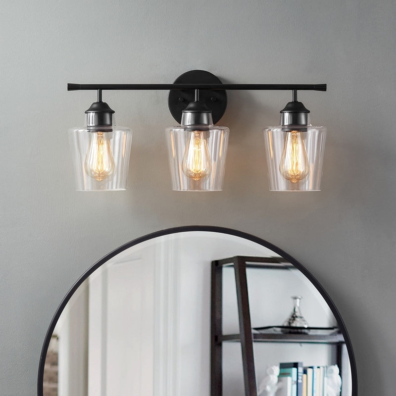 Applique de salle de bain KAWOTI à 3 lampes à intensité variable avec abat-jour en verre - L22 x l7 x H10,5