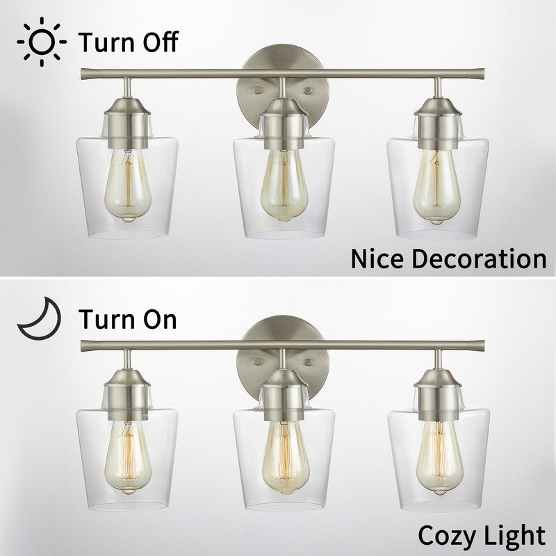 Applique de salle de bain KAWOTI à 3 lampes à intensité variable avec abat-jour en verre - L22 x l7 x H10,5
