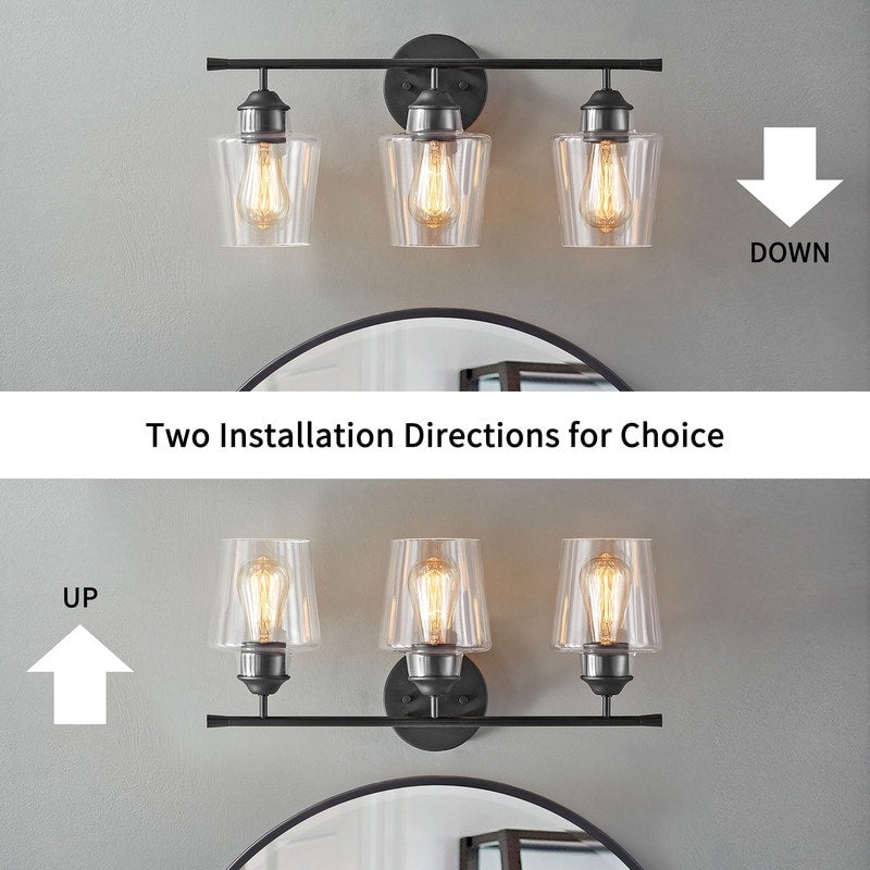 Applique de salle de bain KAWOTI à 3 lampes à intensité variable avec abat-jour en verre - L22 x l7 x H10,5