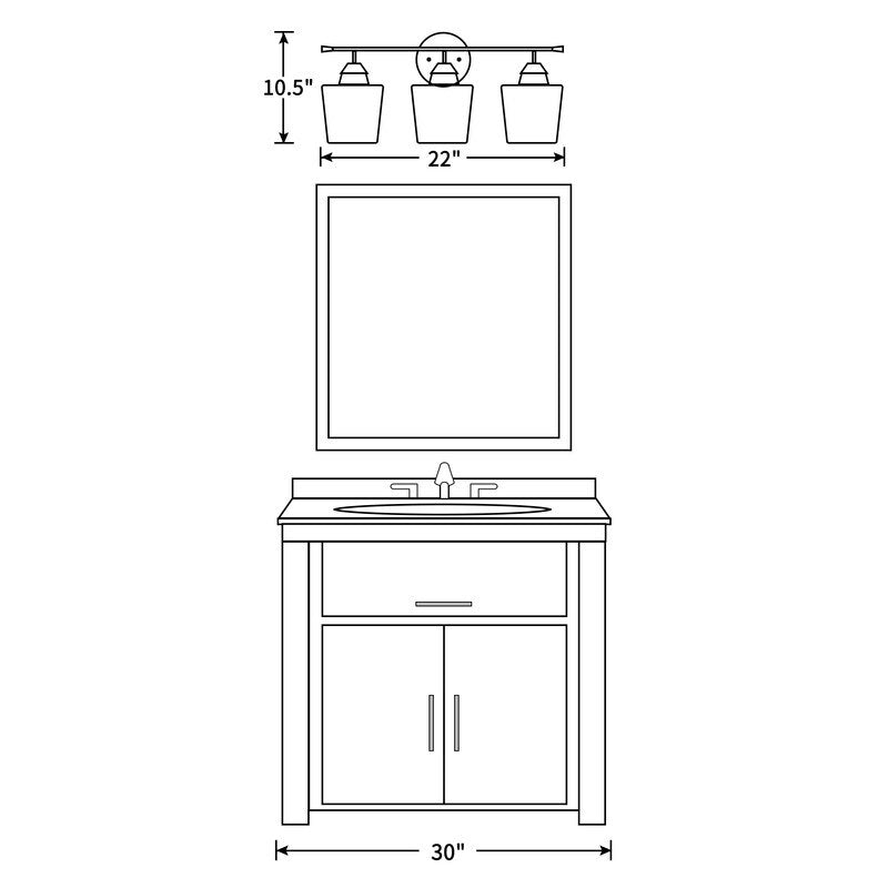 Applique de salle de bain KAWOTI à 3 lampes à intensité variable avec abat-jour en verre - L22 x l7 x H10,5
