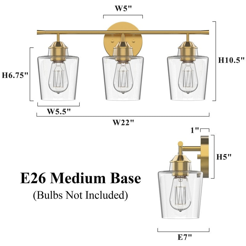 Applique de salle de bain KAWOTI à 3 lampes à intensité variable avec abat-jour en verre - L22 x l7 x H10,5