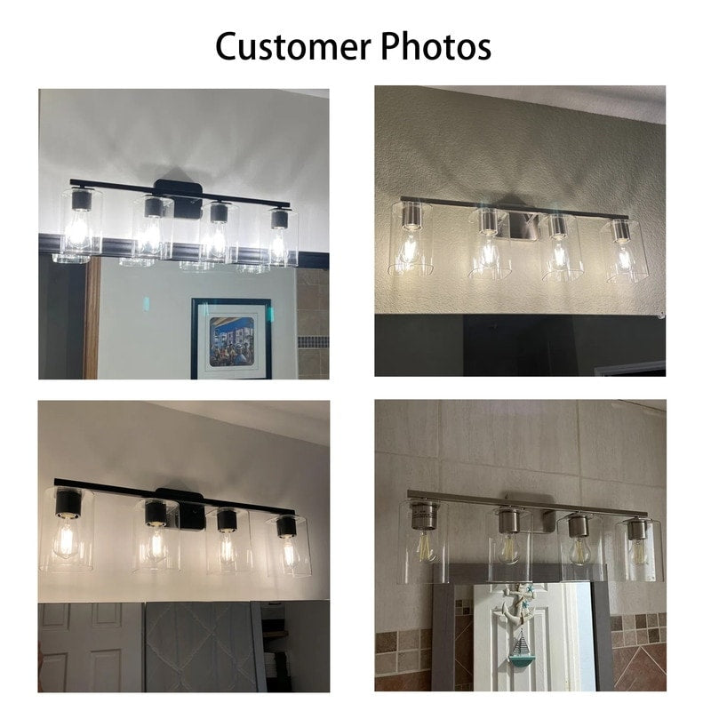 KAWOTI Lampe de salle de bain moderne à 4 lumières de 29 pouces avec abat-jour en verre transparent