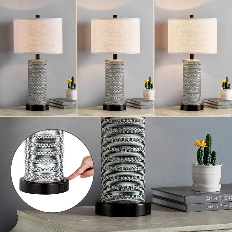 Ensemble de lampes de table à commande tactile KAWOTI avec ports USB (lot de 2)