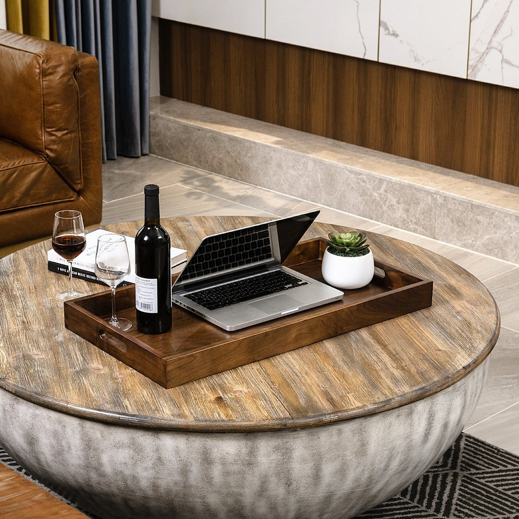 Plateau de service rectangulaire en bois de noyer noir KINWELL Plateau ottoman