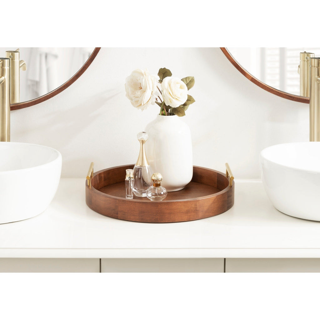 Plateau décoratif rond Kate et Laurel Lipton avec poignées en métal