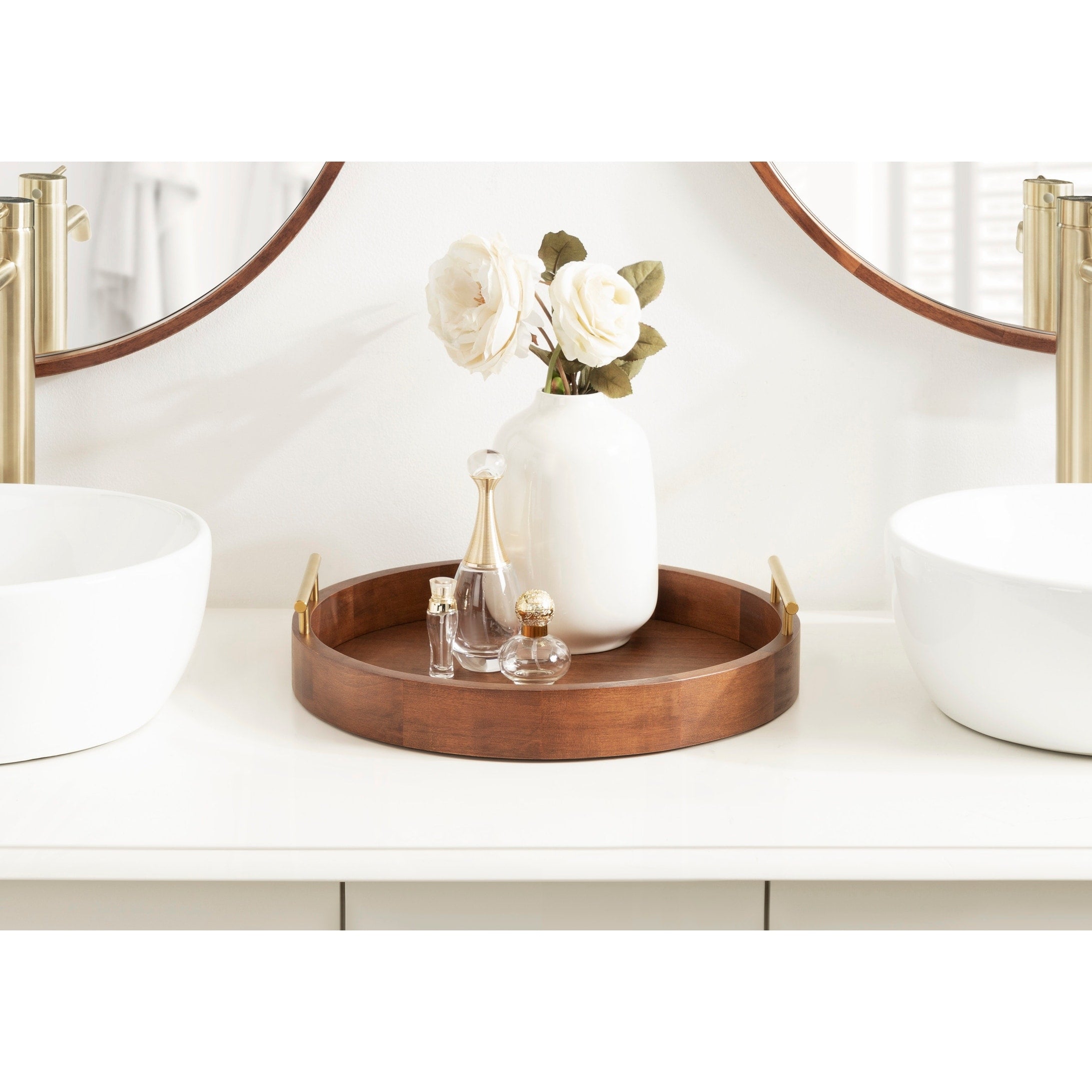 Plateau décoratif rond Kate et Laurel Lipton avec poignées en métal