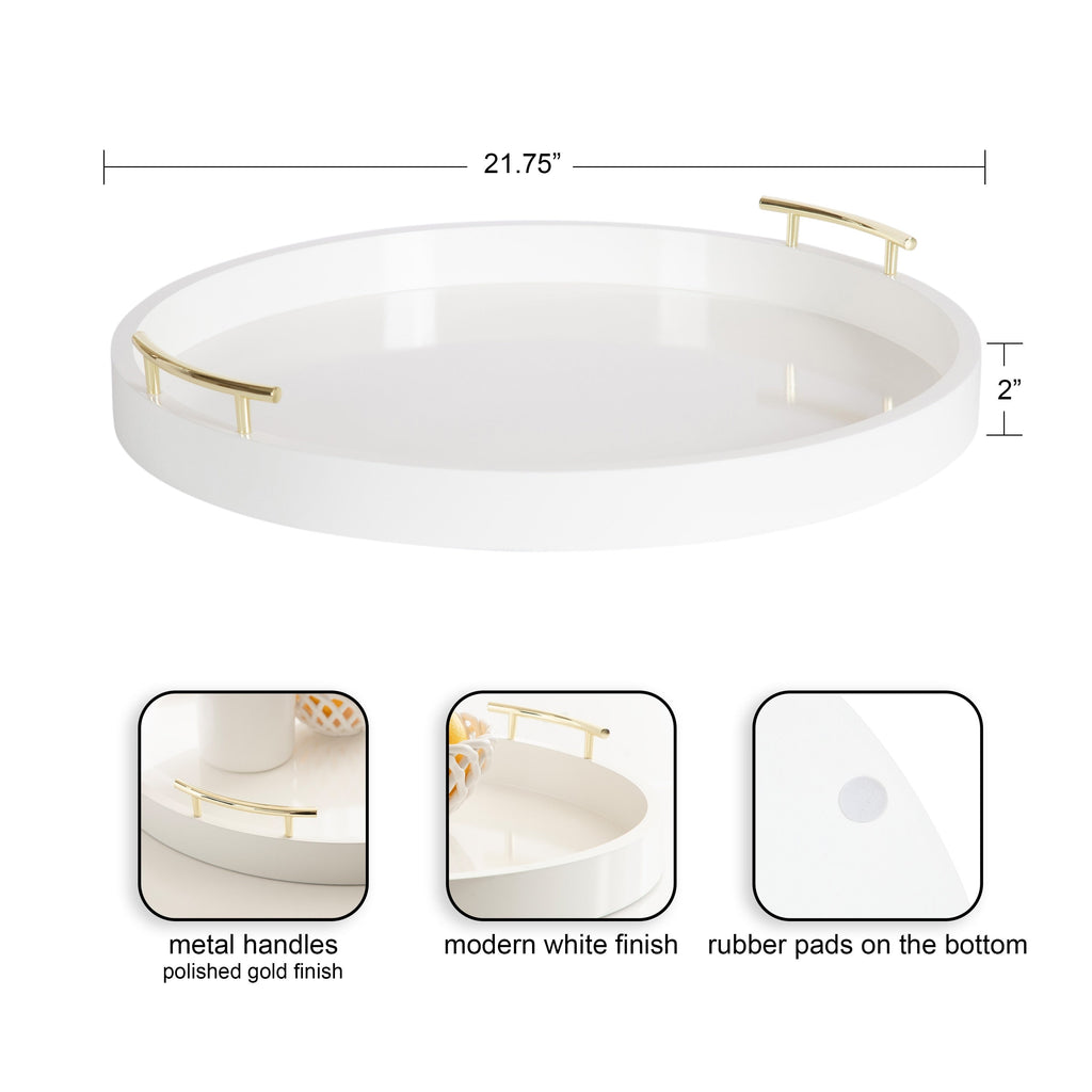 Plateau décoratif rond Kate et Laurel Lipton avec poignées en métal