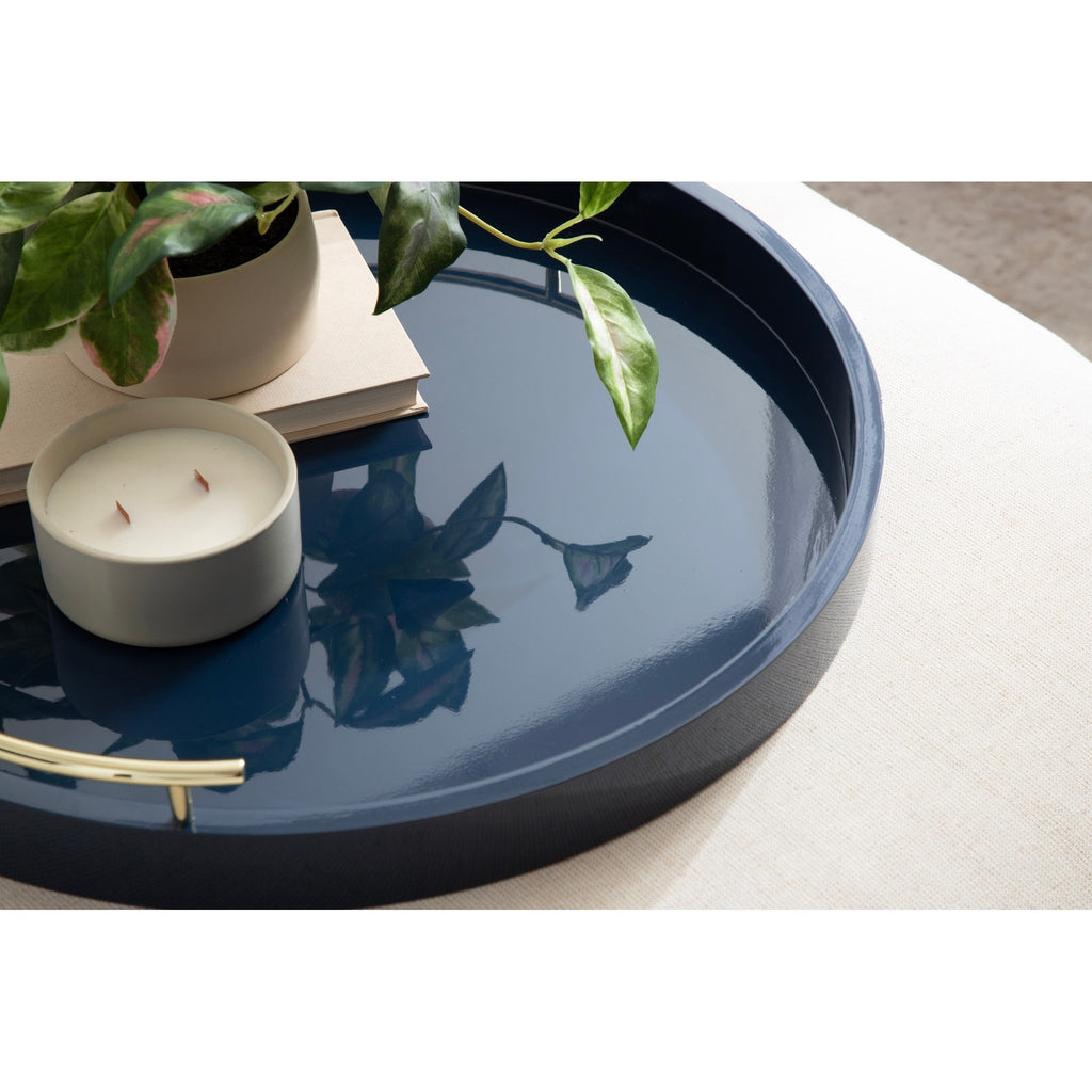 Plateau décoratif rond Kate et Laurel Lipton avec poignées en métal