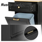 Poubelle de cuisine inclinable avec tiroir et rangement sur plan de travail en bois