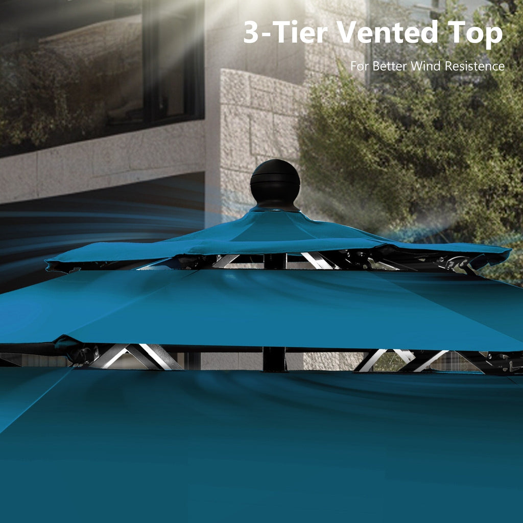 Parasol d'extérieur ventilé à 3 niveaux de 10 pieds de MAISON ARTS avec inclinaison automatique et manivelle