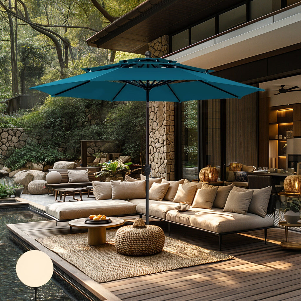 Parasol d'extérieur ventilé à 3 niveaux de 10 pieds de MAISON ARTS avec inclinaison automatique et manivelle