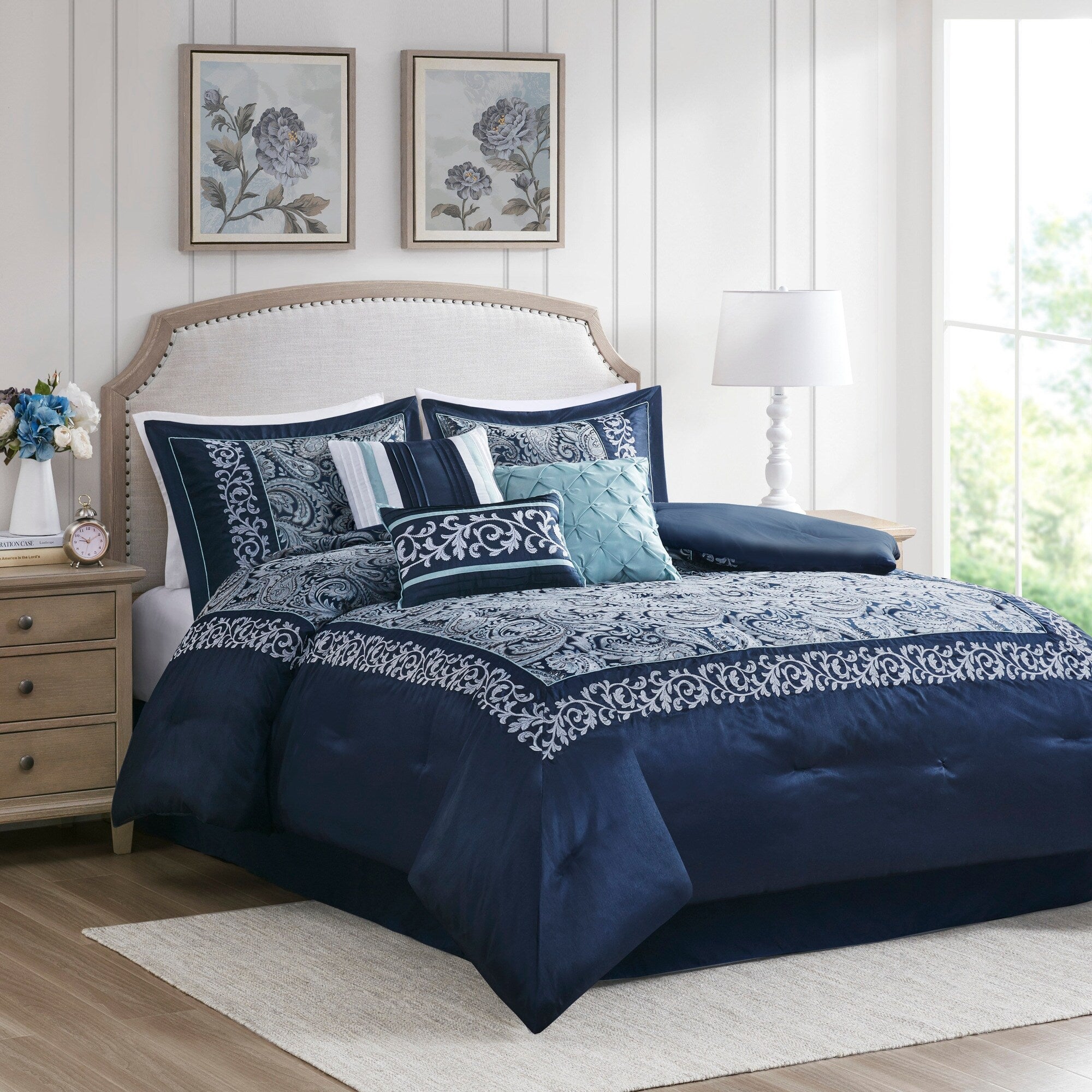 Ensemble de couette jacquard Madison Park Elaine bleu marine 7 pièces